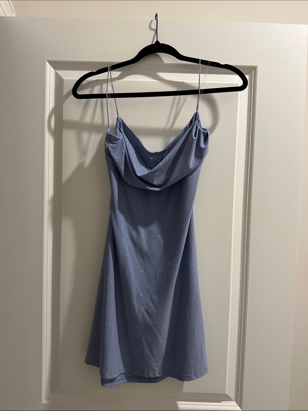 Windsor Dusty Blue Sparkle Cowl Mini Dress